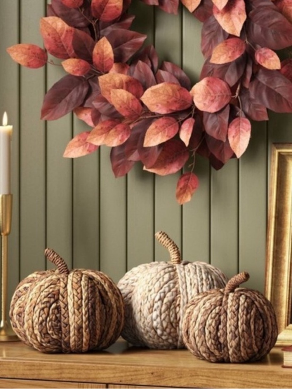 NWT Threshold Braided Natural Fiber Pumpkins - Beige & Brown (Set of 2)